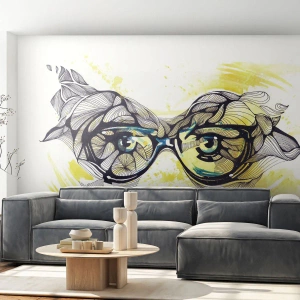 Photo Wallpaper Premium Canvas - Through Blue Glasses - Abstraction, Women's Glasses, Female Eyes - 150x105 cm