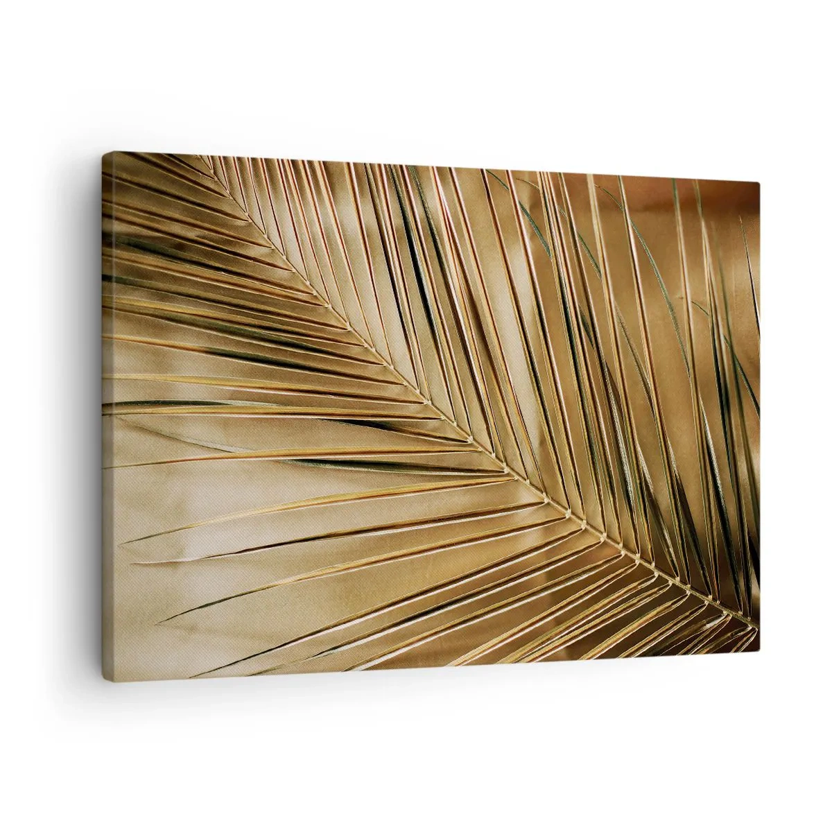 Canvas picture - Golden palm leaf on a solid background - 70x50cm - Natural Colonnade - Modern wall decoration for the living room and bedroom ARTTOR