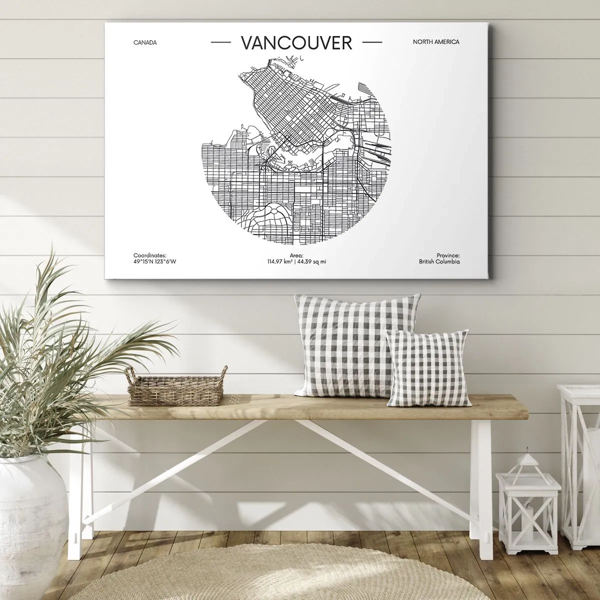 Canvas picture - A map of Vancouver in a minimalist black and white style - 70x50cm - Anatomy of Vancouver - Modern wall decoration for the living room and bedroom ARTTOR