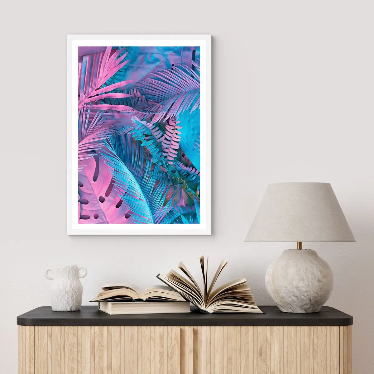 Poster in white frmae - Tropics in Pink and Blue - 30x40 cm