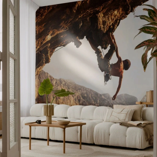 Photo Wallpaper Premium Canvas - The Whole World on a Sharp Cliff - Kalymnos Island, Rock Climbing, Landscape - 250x175 cm