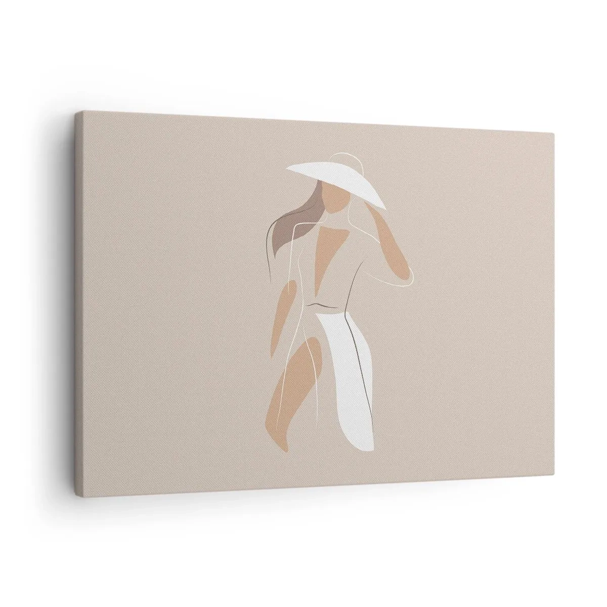 Canvas picture - A minimalist drawing of a woman in a hat on a beige background. - 70x50cm - Fashion Is Fun - Modern wall decoration for the living room and bedroom ARTTOR