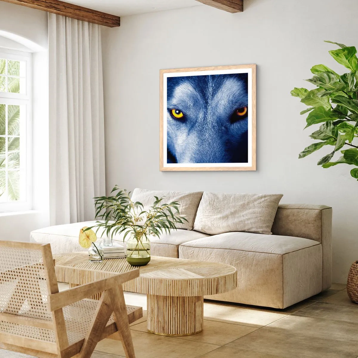 Poster in light oak frame - Mesmerising Look - 40x40 cm