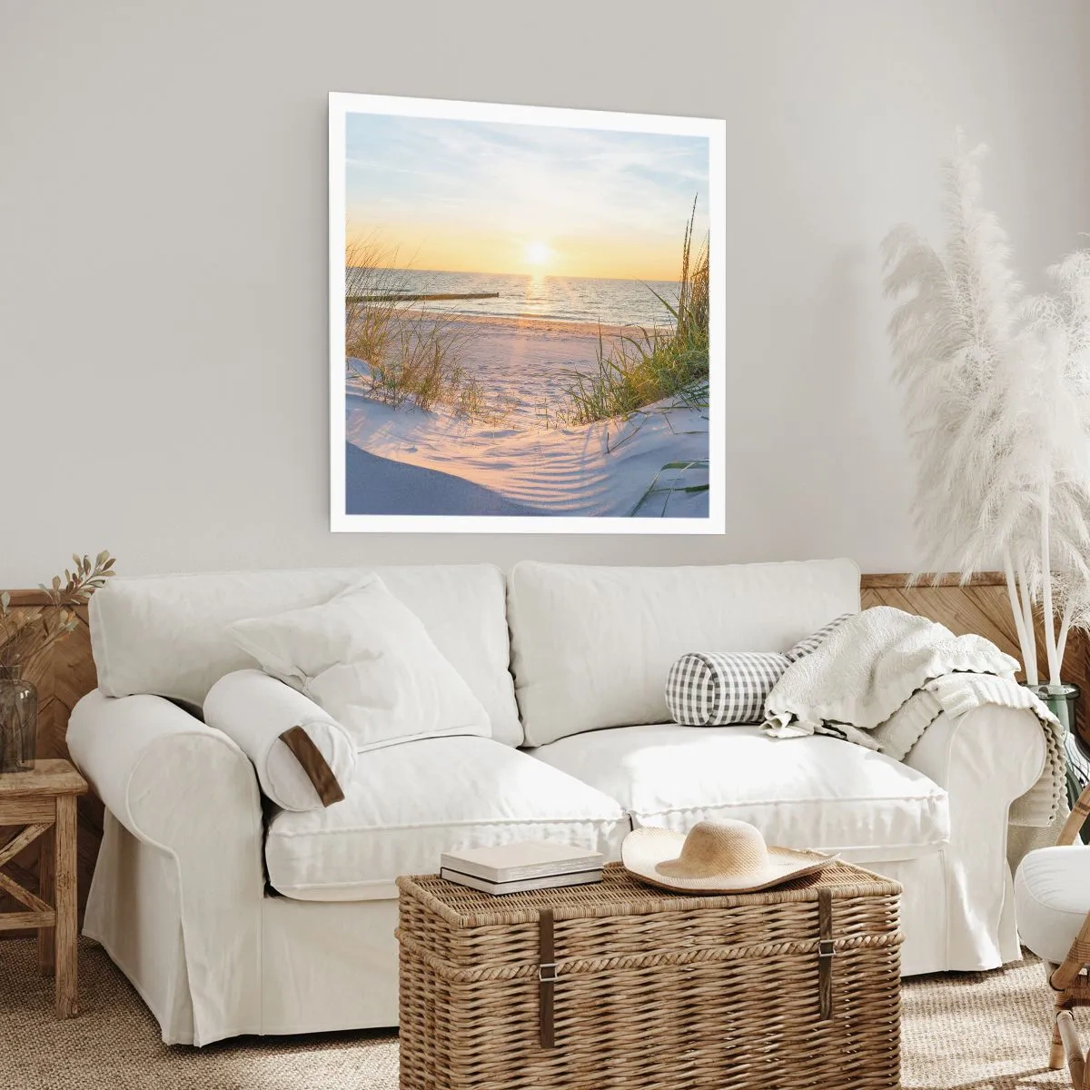 Poster - Sound of the Sea, Singing of the Birds, Wild Beach among Grass - 30x30 cm