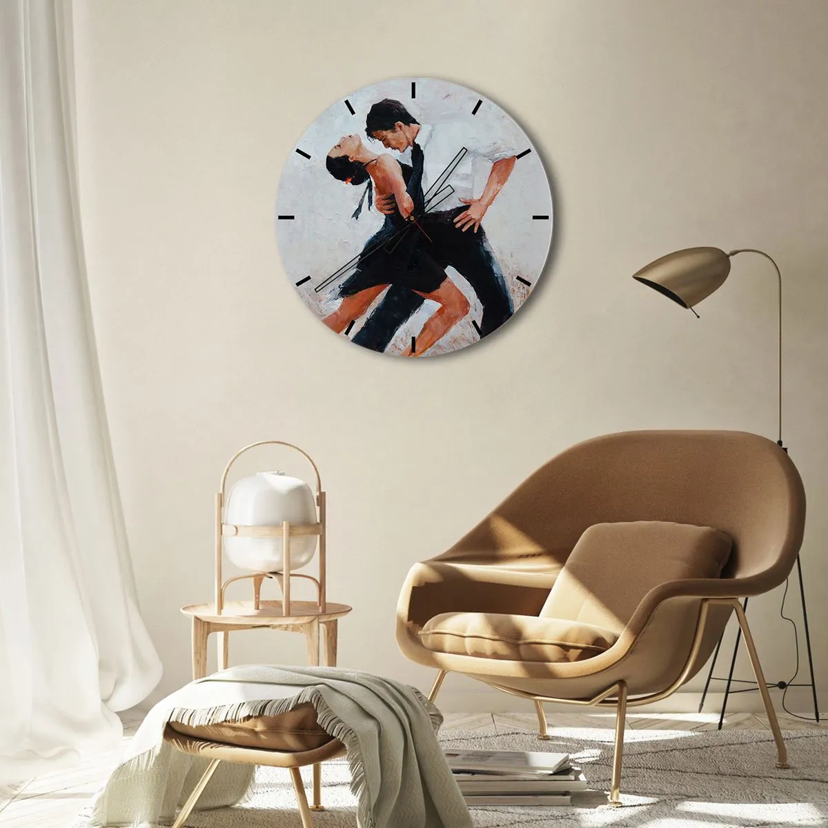 Wall clock - Clock on glass - A couple dancing tango in a dynamic, passionate pose - 30x30cm - Tango of My Dreams - Modern wall decoration for the living room, kitchen, and bedroom ARTTOR