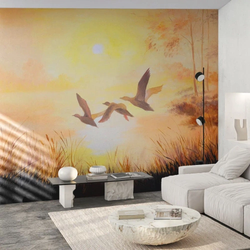 Self-Adhesive Photo Wallpaper Deluxe Sticker - Beginning of a Distant Journey - Nature, Wild duck, Landscape - 450x315 cm