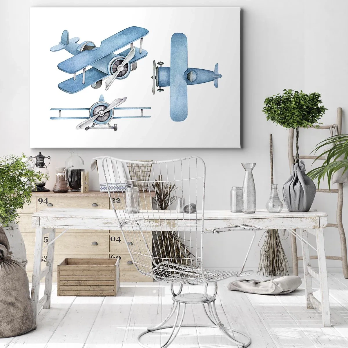 Canvas picture - Blue retro airplanes - 70x50cm - Born Winner - Modern wall decoration for the living room and bedroom ARTTOR