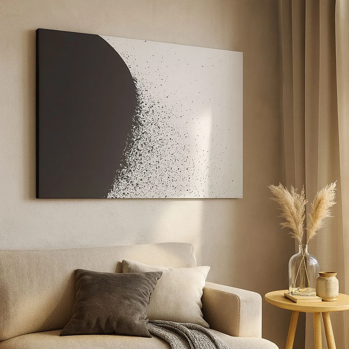 Canvas picture - Abstract pattern with black particles on a light background - 70x50cm - Movement of Particles - Modern wall decoration for the living room and bedroom ARTTOR