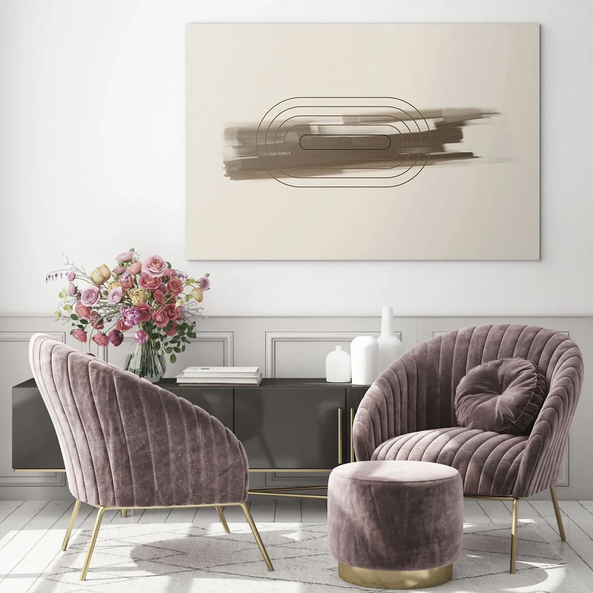 Glass picture - Abstraction in shades of brown with a minimalist pattern - 70x50cm - Blast of Grey - Modern wall decoration for the living room and bedroom ARTTOR