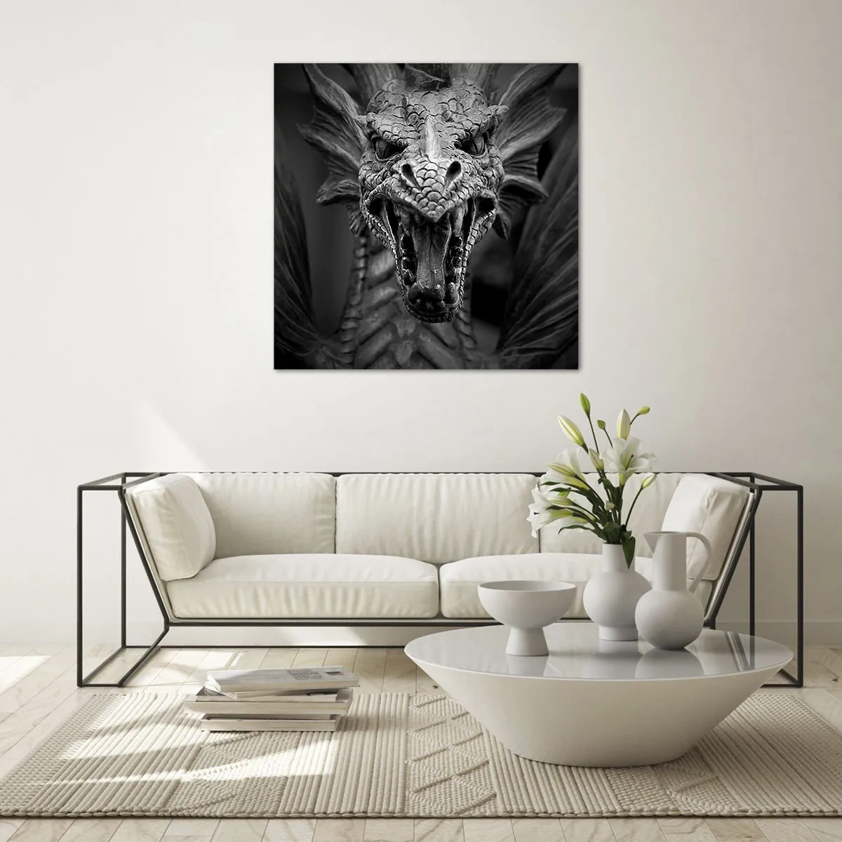 Glass picture - Fairytale Dragon in Grey - 30x30 cm