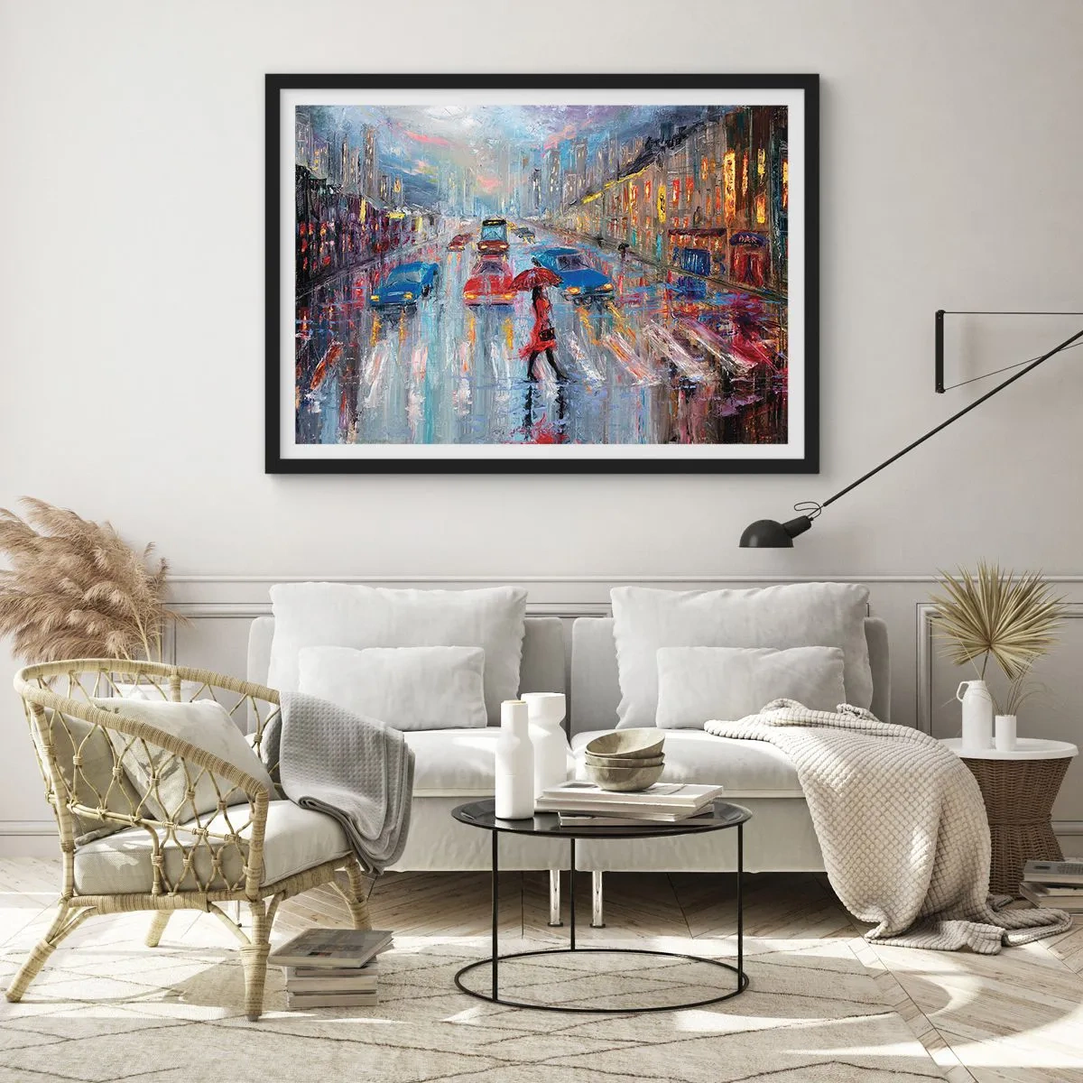 Poster in black frame - Rainy Afternoon in a City - 100x70 cm