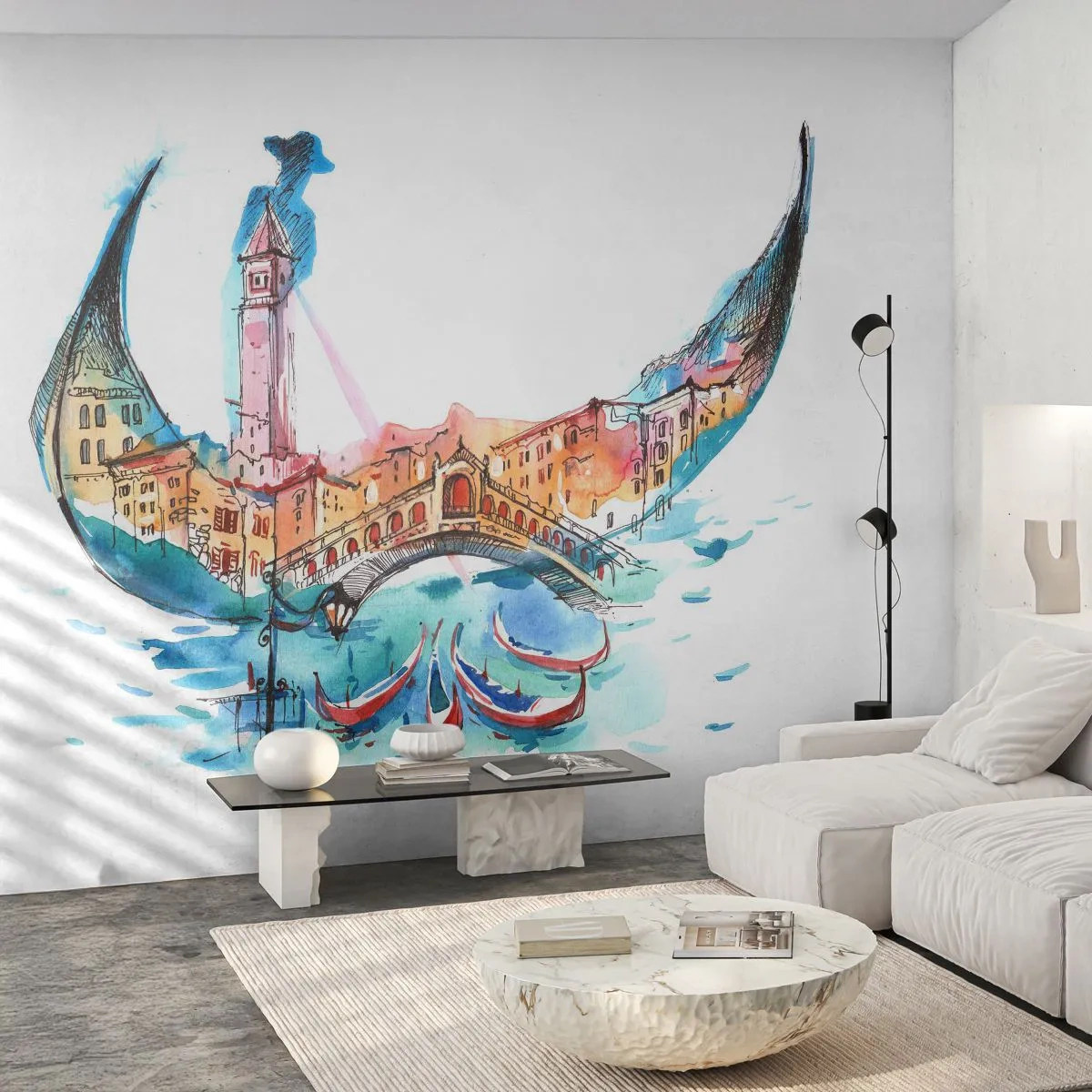 Self-Adhesive Photo Wallpaper Deluxe Sticker - We are Flowing through the City - Abstraction, Venice, Bridge - 500x350 cm