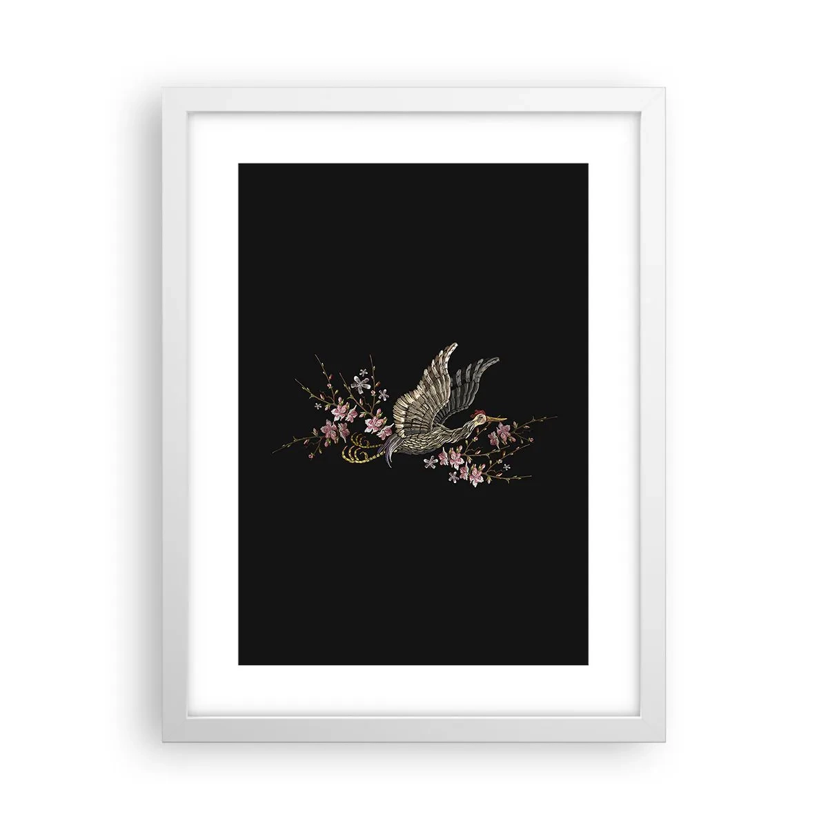 Poster in white frmae - Exotic, Embroidered Bird - 30x40 cm
