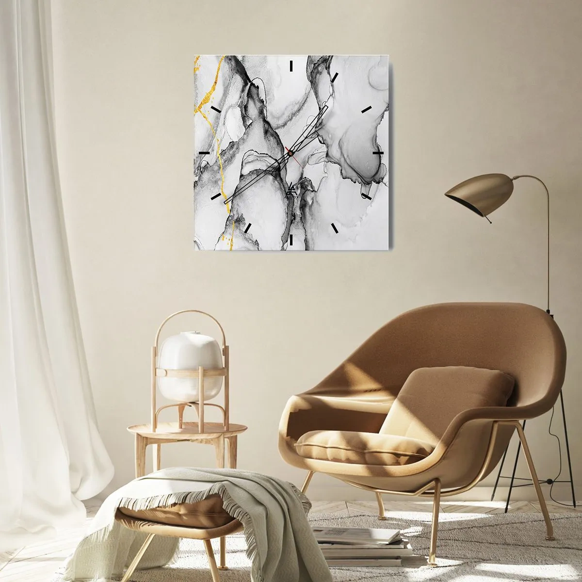 Wall clock - Clock on glass - Composition with a Golden Motif - 30x30 cm