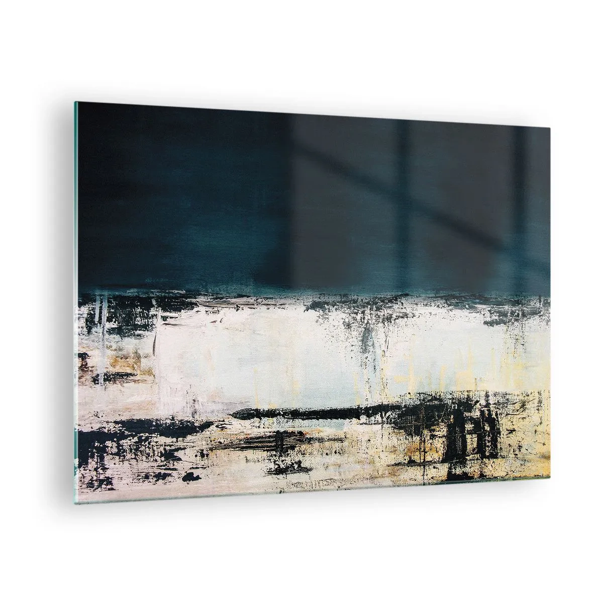 Glass picture - Abstract landscape in shades of navy blue and white - 70x50cm - Horizontal Compostion - Modern wall decoration for the living room and bedroom ARTTOR
