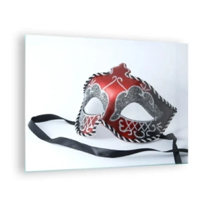 Glass picture - Carnival mask in red and silver - 70x50cm - Invitation to a Ball - Modern wall decoration for the living room and bedroom ARTTOR