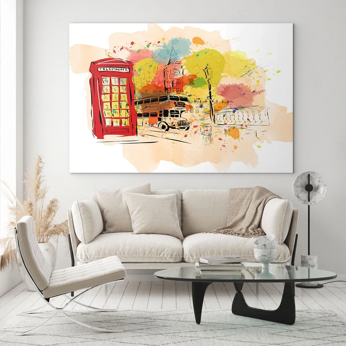 Glass picture - A red telephone box, a double-decker bus and Big Ben - 70x50cm - City of Diversity - Modern wall decoration for the living room and bedroom ARTTOR