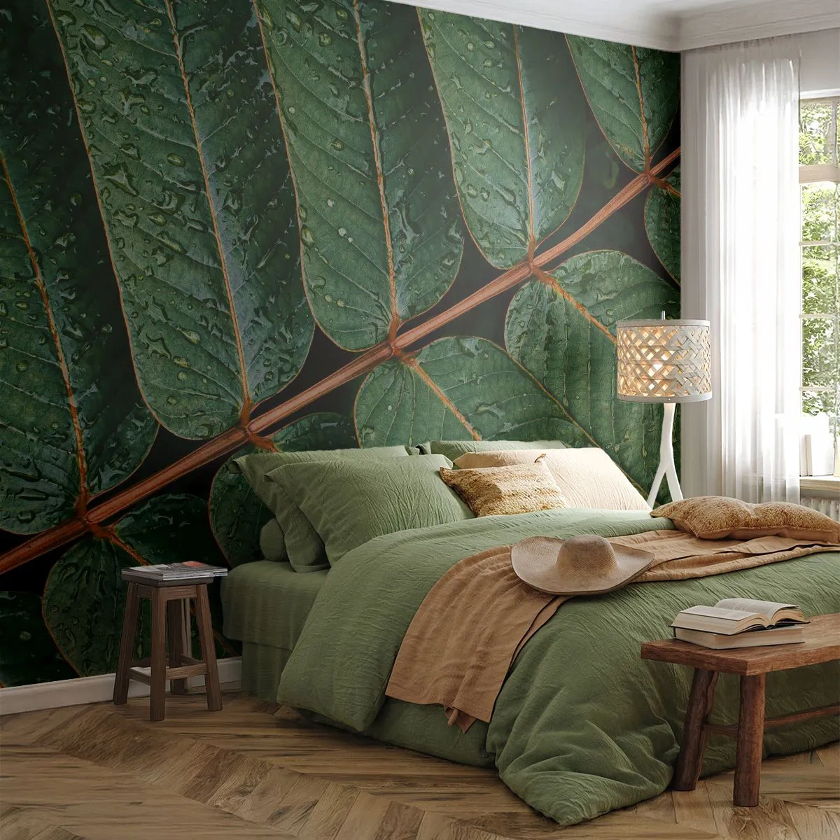 Custom Wallpaper Standard Eco - In Green Rhythm - Green leaves, Tropical Plant, Piece