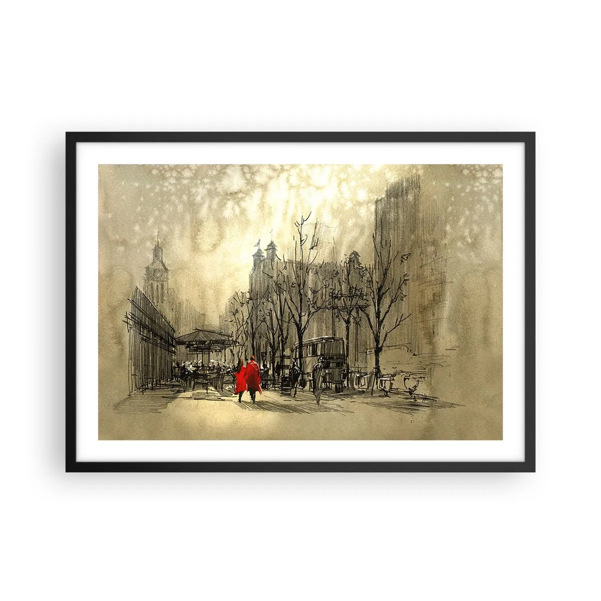 Poster in black frame - A Date in London Fog - 70x50 cm