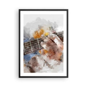 Poster in black frame - Artistic hand playing guitar in watercolor style - 50x70cm - Poetry Between Strings - Modern wall decoration for the living room and bedroom ARTTOR