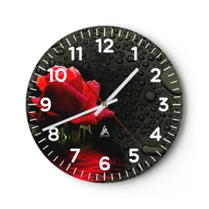 Wall clock - Clock on glass - Red and Black - 40x40 cm