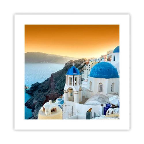Poster - Santorini - Snuggling up to the Rocks - 40x40 cm