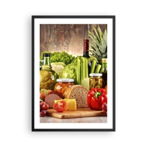 Poster in black frame - Colorful vegetables and food products on a wooden background - 50x70cm - Smoked, Baked, Marinated - Modern wall decoration for the living room and bedroom ARTTOR