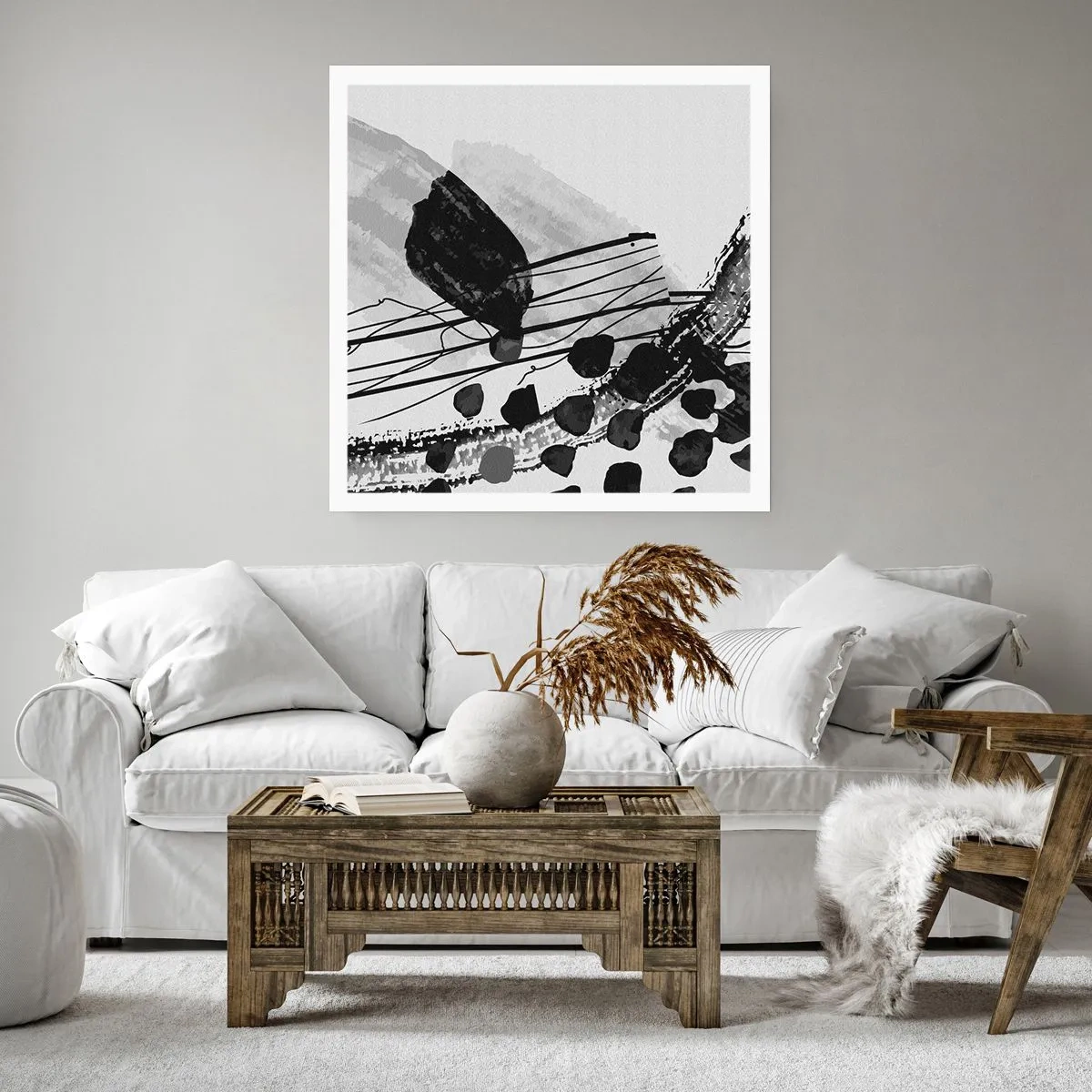 Poster - Black and White Organic Abstraction - 40x40 cm