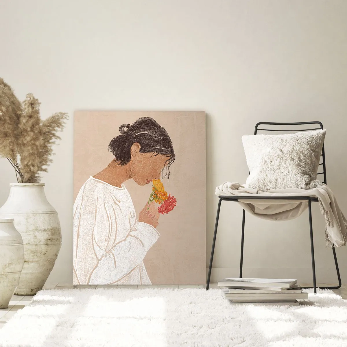 Glass picture - Girl and Flowers - 50x70 cm