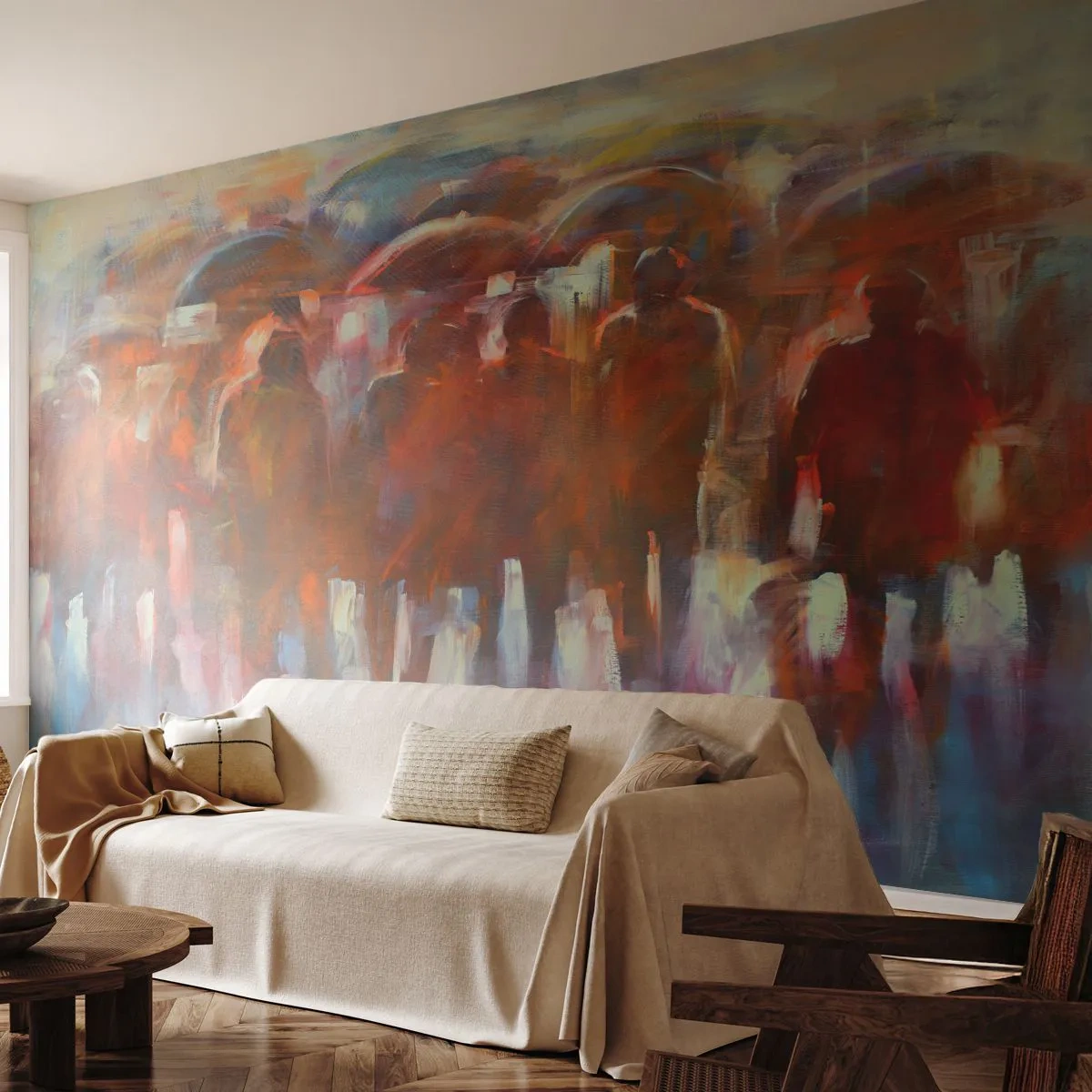 Self-Adhesive Photo Wallpaper Deluxe Sticker - Equal in Rain and Fog - People, Busy City, Piece - 500x350 cm