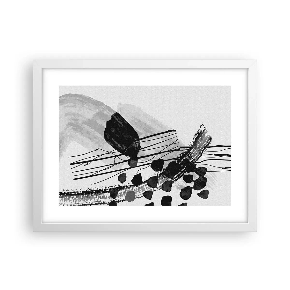 Poster in white frmae - Black and White Organic Abstraction - 40x30 cm