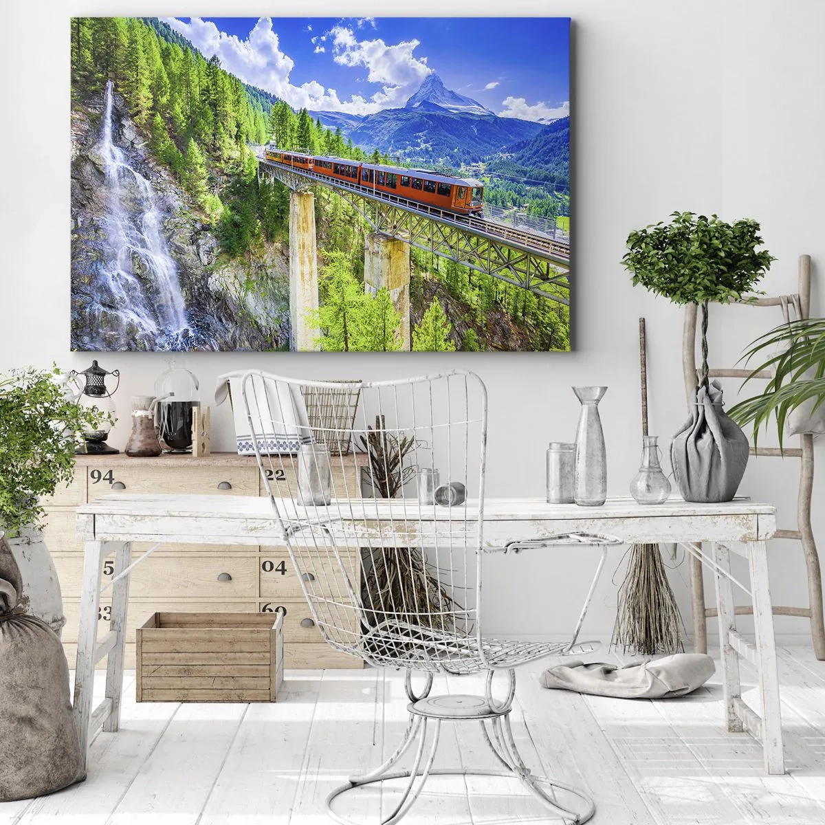 Canvas picture - Train Through the Alps - 100x70 cm