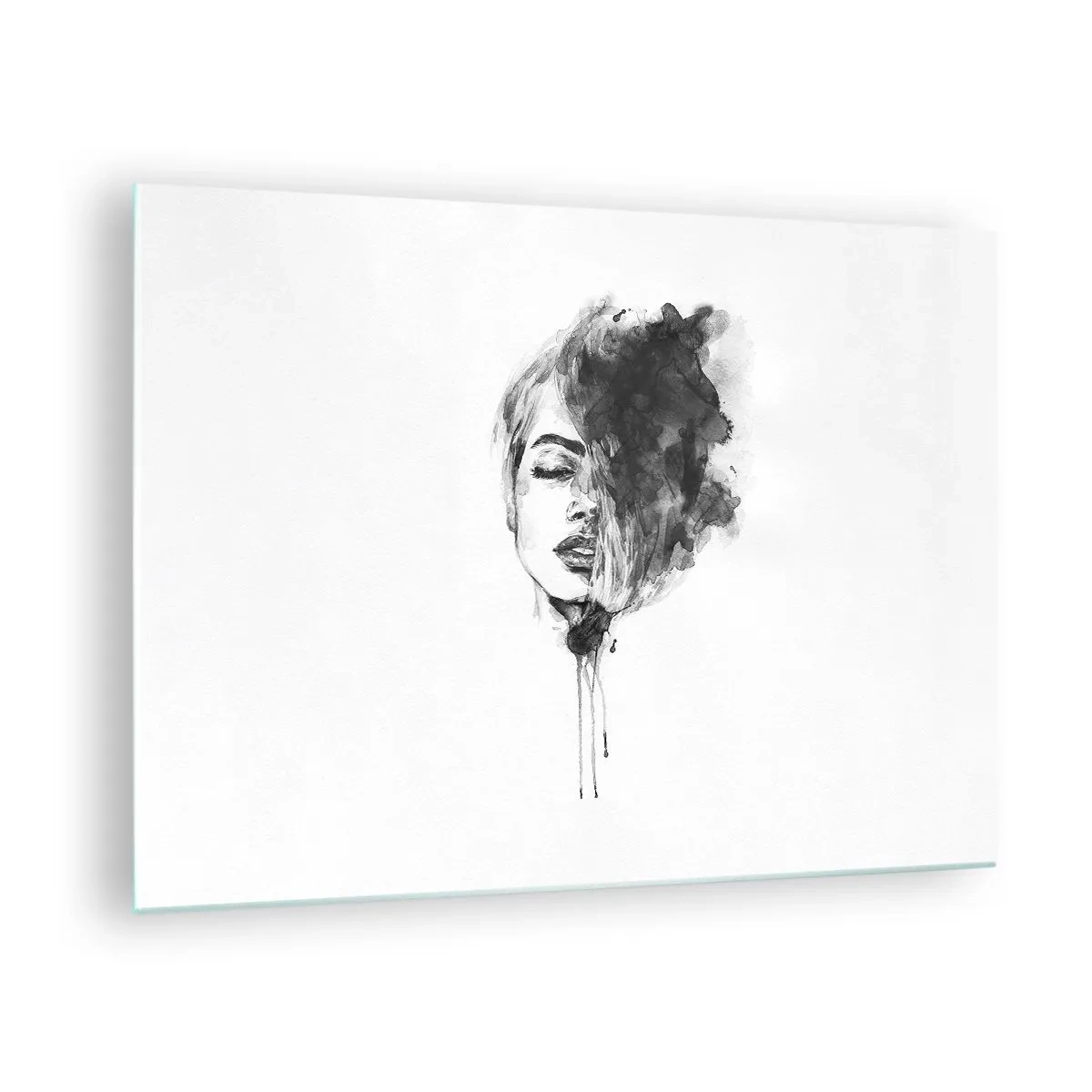 Glass picture - Black and white portrait of a woman with an abstract shadow - 70x50cm - What Does a Girl Dream about? - Modern wall decoration for the living room and bedroom ARTTOR