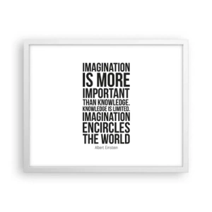 Poster in white frmae - Einstein about Power of Imagination - 50x40 cm