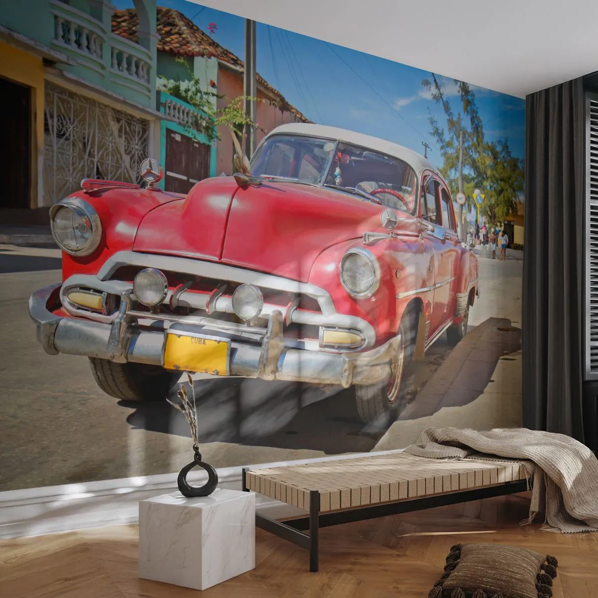 Photo Wallpaper Premium Canvas - Only in Cuba - Automotive, Vintage car, Architecture - 350x256 cm