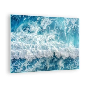 Glass picture - Blue waves crashing on the shore - 70x50cm - Jouful and Loud - Modern wall decoration for the living room and bedroom ARTTOR