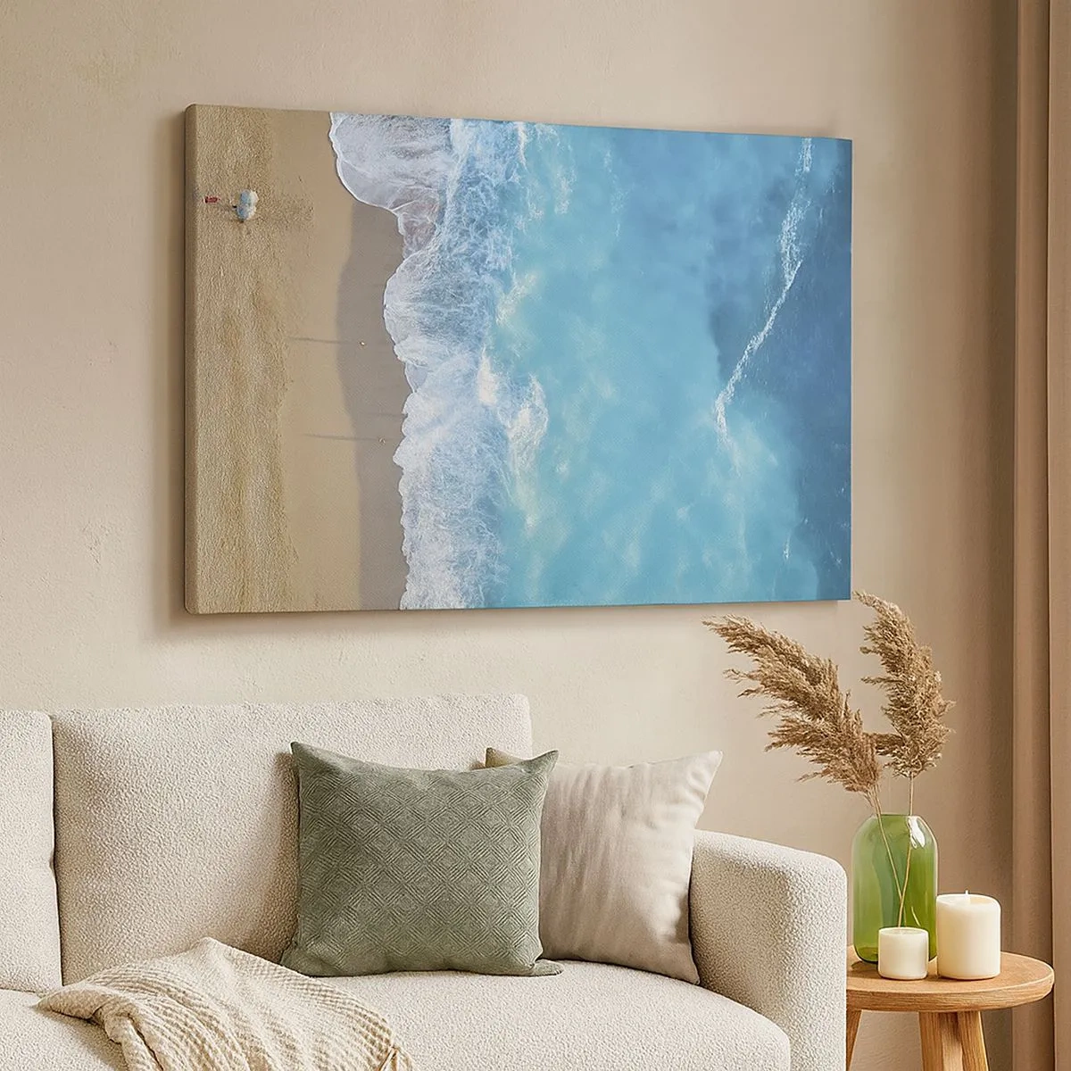 Canvas picture - A bird's eye view of the beach and sea waves - 70x50cm - Power of the Blue - Modern wall decoration for the living room and bedroom ARTTOR