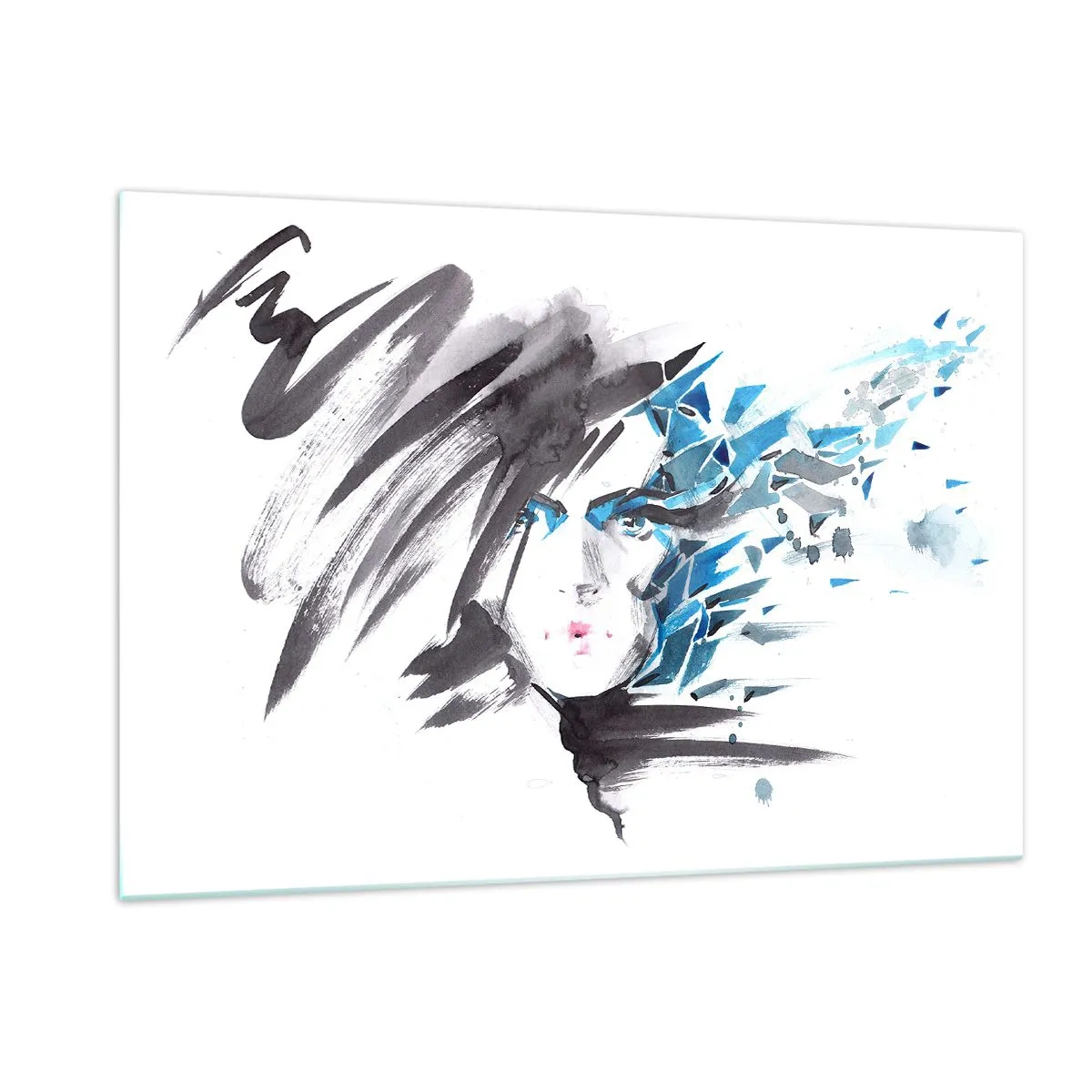 Glass picture - Sensual Portrait in Grey and Blue - 120x80 cm