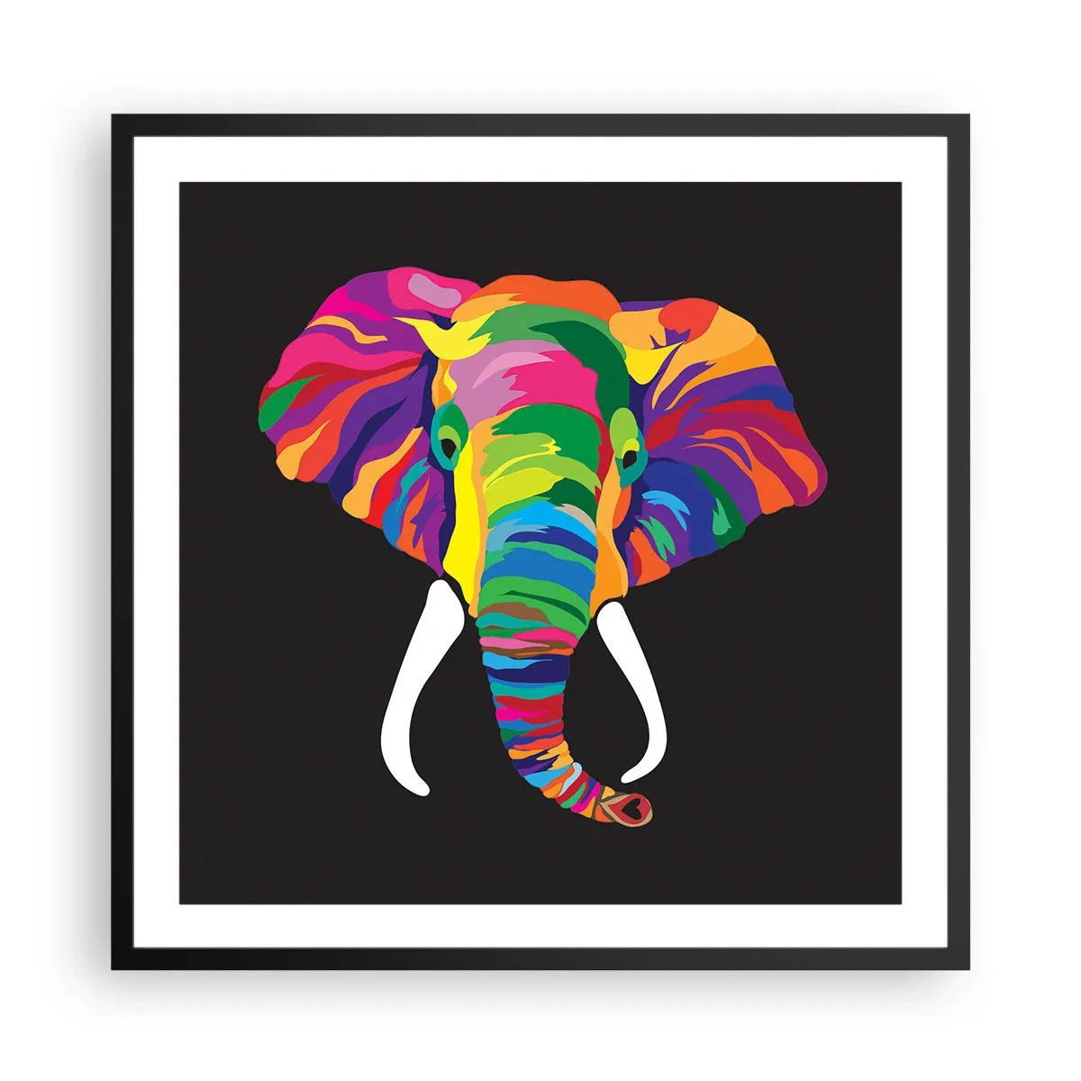Poster in black frame - Elephant That Enjoyed Rainbow Bath - 60x60 cm