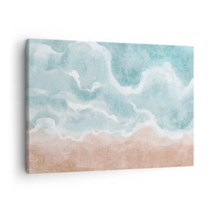 Canvas picture - Abstract beach with waves in shades of blue and beige - 70x50cm - Cloudy Abstract - Modern wall decoration for the living room and bedroom ARTTOR