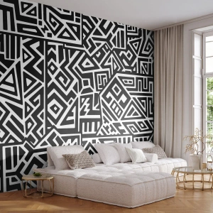 Photo Wallpaper Premium Canvas - Precolumbian Composition - Abstraction, Piece, Black and white - 500x350 cm