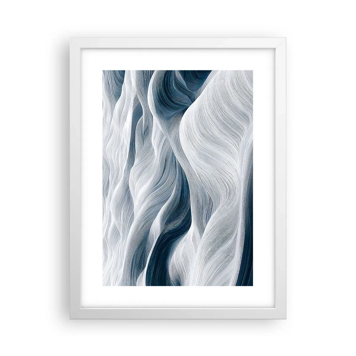 Poster in white frmae - White and Blue Waves - 30x40 cm