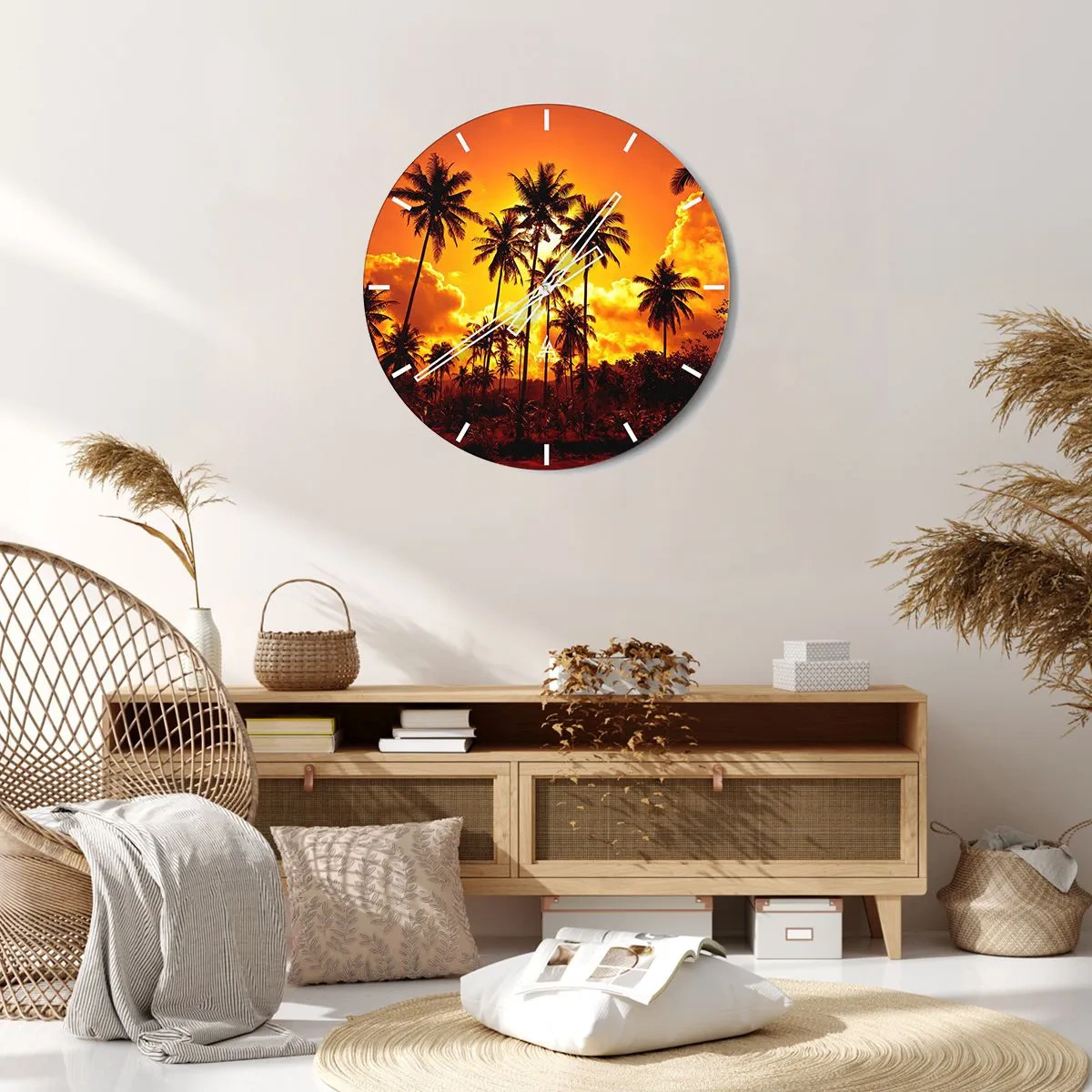 Wall clock - Clock on glass - Blazing Sun - 40x40 cm