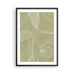 Poster in black frame - An abstract composition in shades of green with dynamic lines. - 50x70cm - Intricate Abstract in White - Modern wall decoration for the living room and bedroom ARTTOR