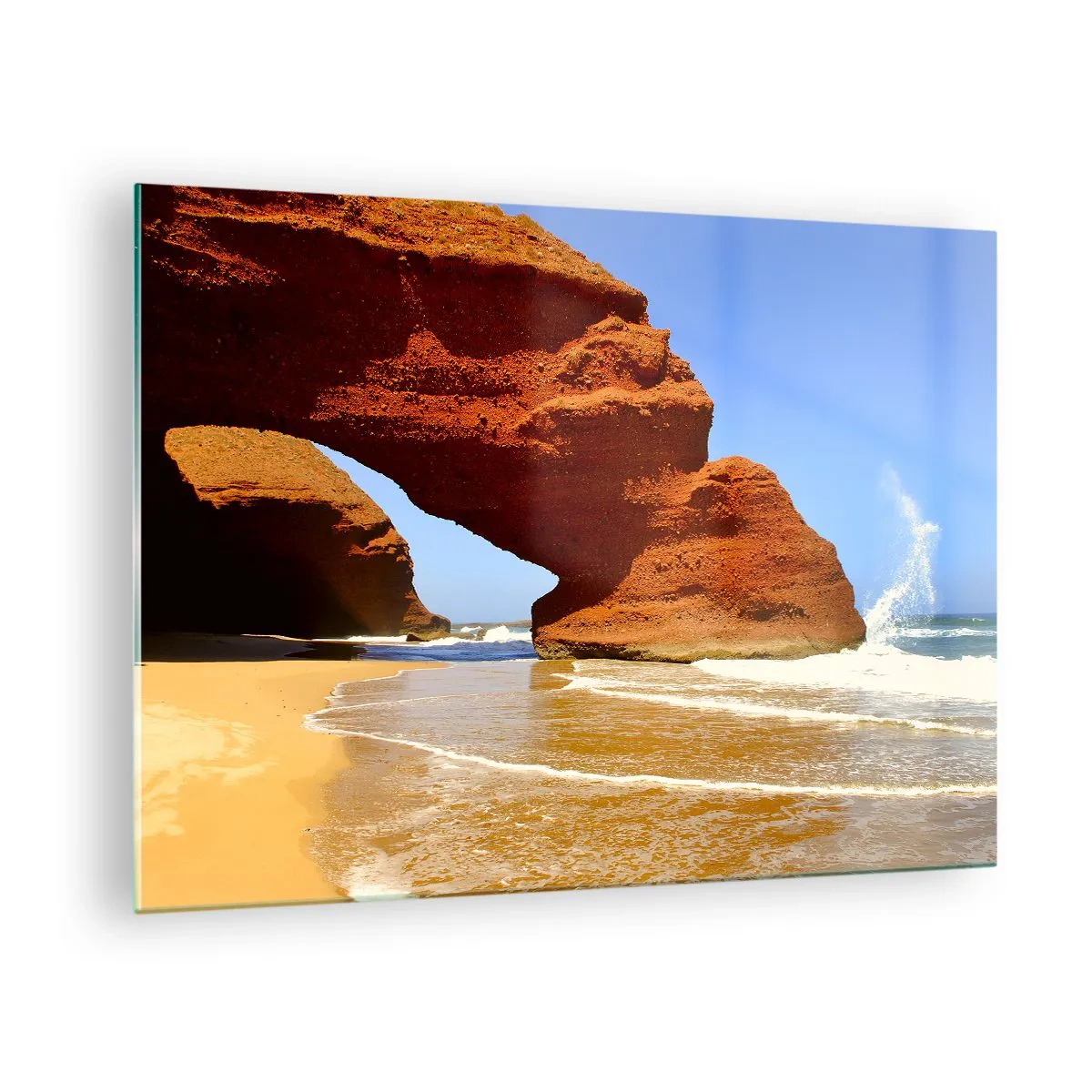 Glass picture - Red rock arches over the beach and ocean - 70x50cm - Water and Wind through Thousands of Years - Modern wall decoration for the living room and bedroom ARTTOR