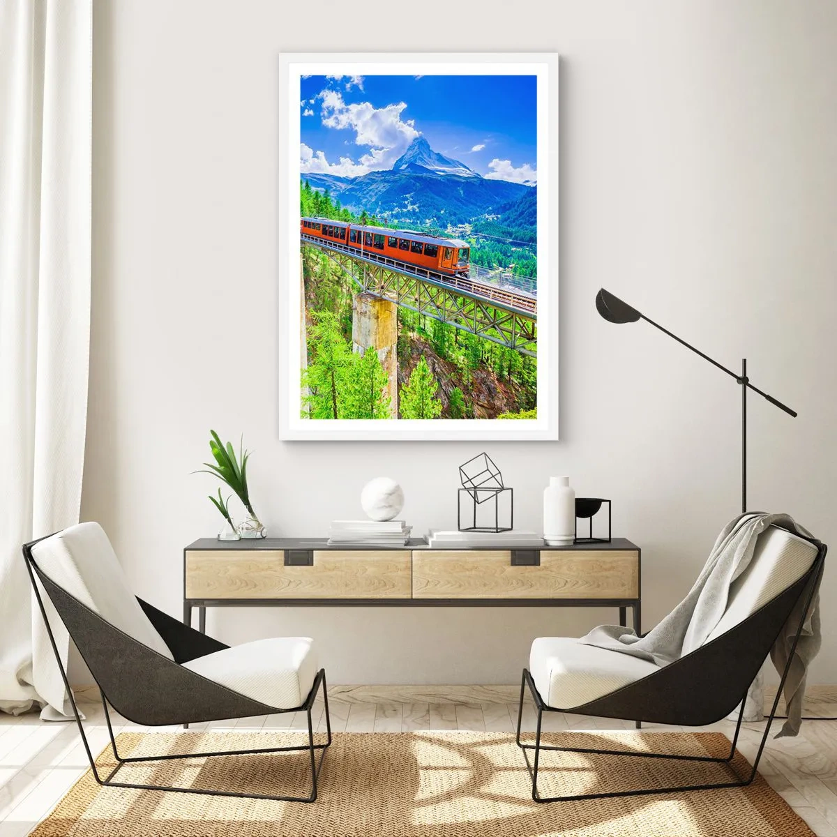 Poster in white frmae - Train Through the Alps - 70x100 cm