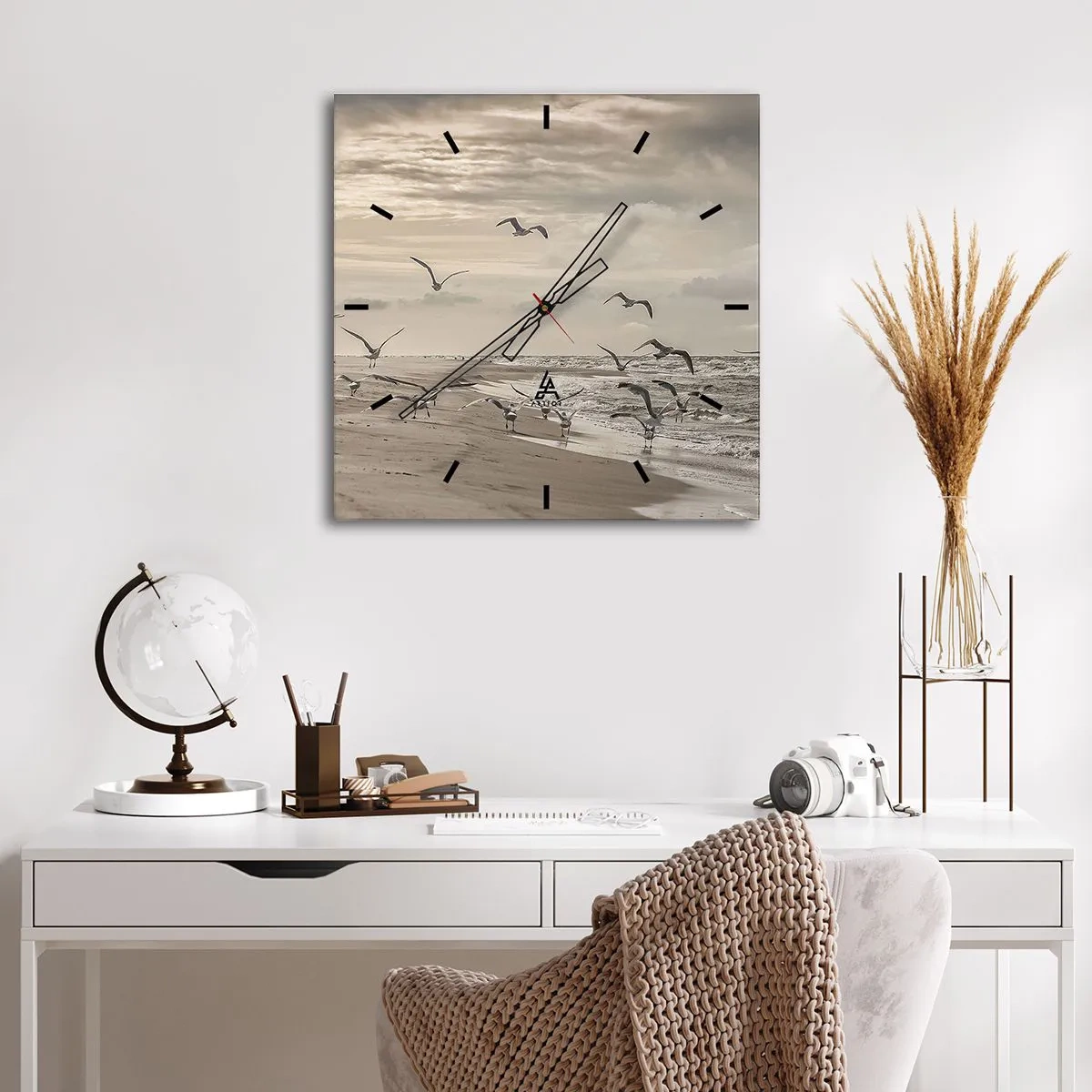 Wall clock - Clock on glass - Sound of the Sea, Singing of the Birds - 30x30 cm