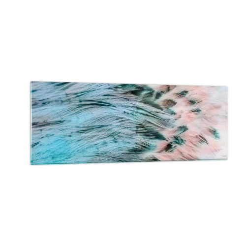 Glass picture - Sapphire and Pink Feathers - 140x50 cm