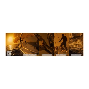 Photo Wallpaper Sample Standard Eco - Golden Evening after a Colourful Day - Maritime studies, Sailboat, Travels - 100x30 cm