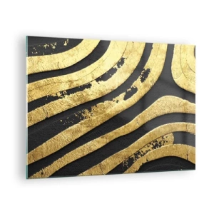 Glass picture - Golden abstract lines on a black background in a glamorous style - 70x50cm - Everything Flows - Modern wall decoration for the living room and bedroom ARTTOR